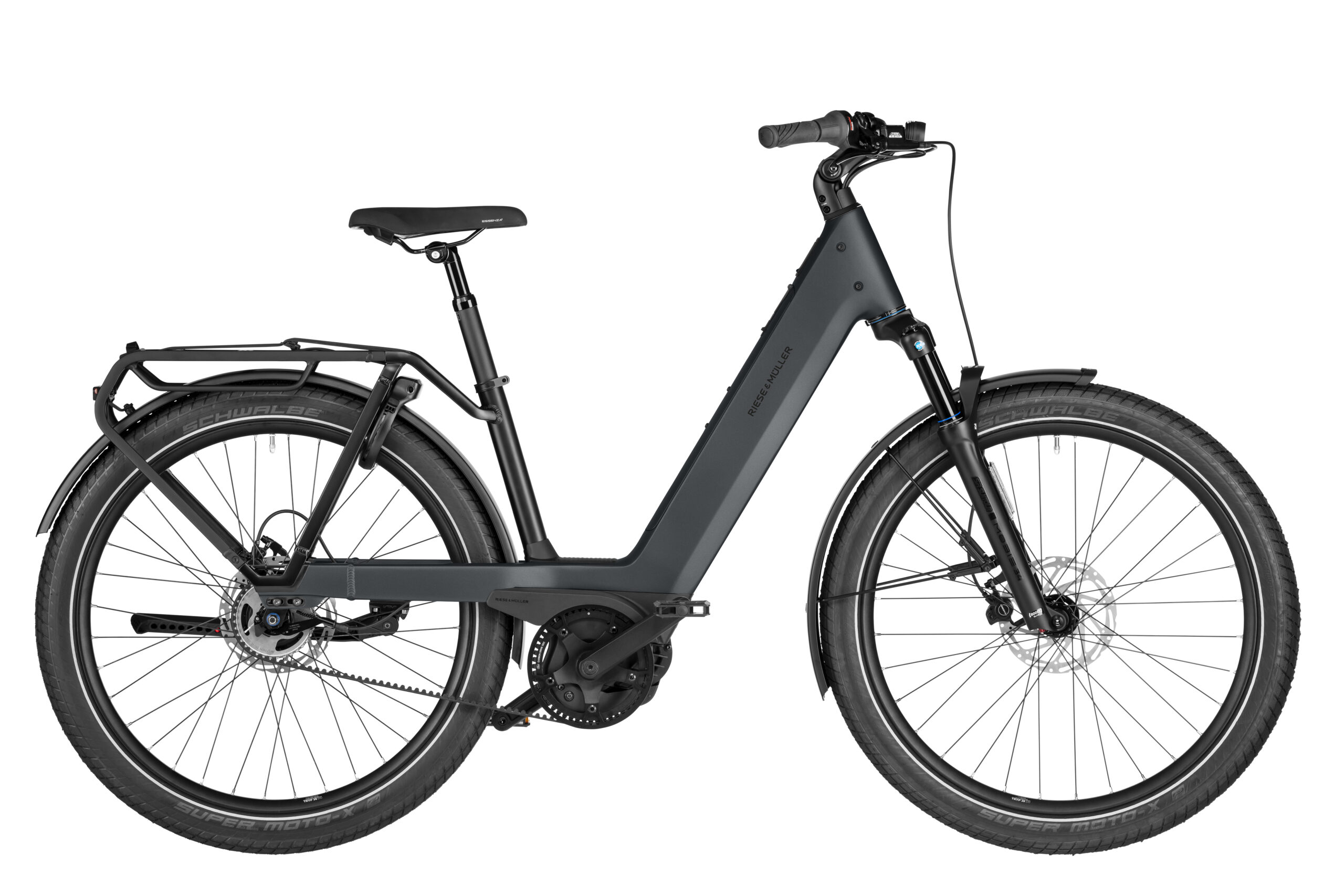 Riese & Müller Nevo 5 Silent Core. E-bike met bosch middenmotor, lage instap en riemaandrijving